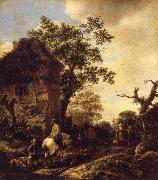 OSTADE, Isaack van The Outskirts of a Village,with a Horseman Spain oil painting artist